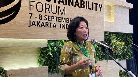 Mantan Direktur Pelaksana Kebijakan Pembangunan, dan Kemitraan Bank Dunia, Mari Elka Pangestu, dalam acara Indonesia Sustainability Forum, Jakarta, Jumat (8/9/2023). Foto: Alfadillah/kumparan