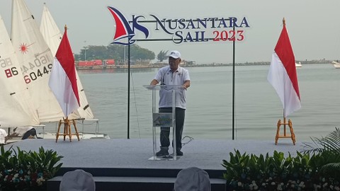 Menteri PUPR Basuki Hadimuljono pada Sail Nusantara 2023 pelepasan kapal layar menuju IKN Nusantara, Ancol Jakarta Utara, Sabtu (9/9/2023). Foto: Akbar Maulana/kumparan