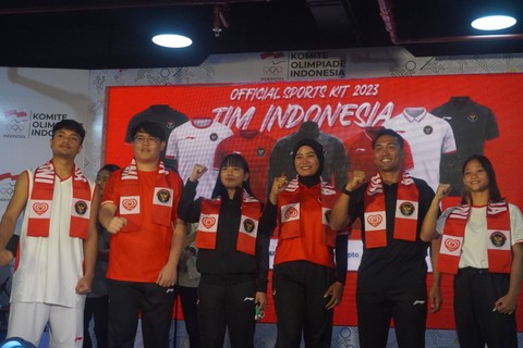 Launching jersey kontingen Indonesia untuk Asian Games 2023 di Kantor KOI, Jakarta, pada Sabtu (9/9). Foto: Jodi Hermawan/kumparan