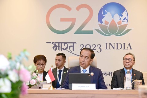 Presiden Jokowi memimpin MIKTA Leaders' Gathering ke-1 di KTT G20 di India, Sabtu (9/9/2023). Foto: Muchlis Jr/Biro Pers Sekretariat Presiden