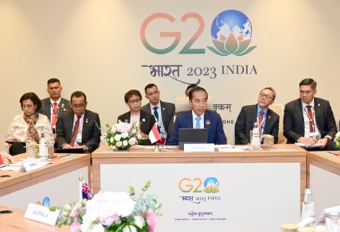 Presiden Jokowi memimpin MIKTA Leaders' Gathering ke-1 di KTT G20 di India, Sabtu (9/9/2023). Foto: Muchlis Jr/Biro Pers Sekretariat Presiden