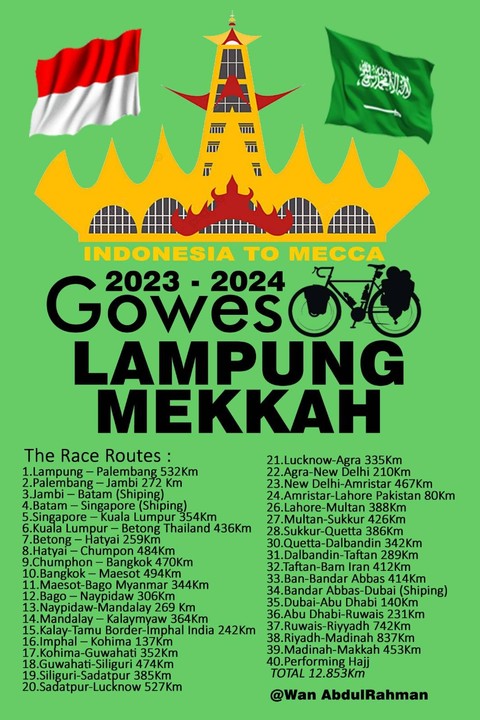 Rute yang akan dilewati dari Bandar Lampung menuju Arab Saudi, diperkirakan memakan waktu 7 hingga 8 bulan. | Foto : Ist