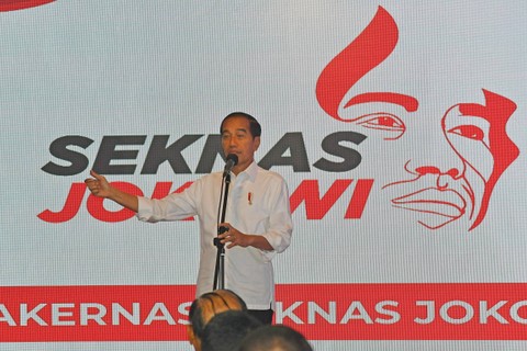 Presiden Jokowi menyampaikan sambutan saat pembukaan Rapat Kerja Nasional (Rakernas) Sekretariat Nasional (Seknas) Jokowi di Kota Bogor, Jawa Barat, Sabtu (16/9/2023). Foto: Arif Firmansyah/ANTARA FOTO