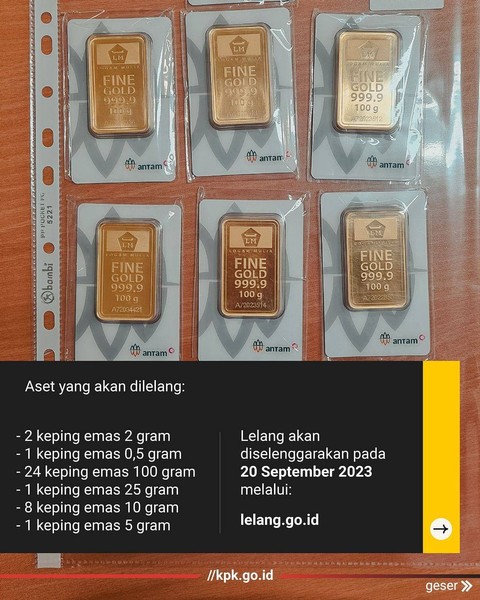 KPK melelang aset rampasan berupa emas milik eks Rektor Universitas Lampung, Karomani. | Foto : Dok. KPK RI