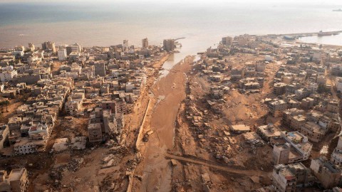 Pemandangan dari udara menunjukkan kehancuran pasca banjir di Derna, Libya 16 September 2023. Foto: Zohra Bensemra/REUTERS