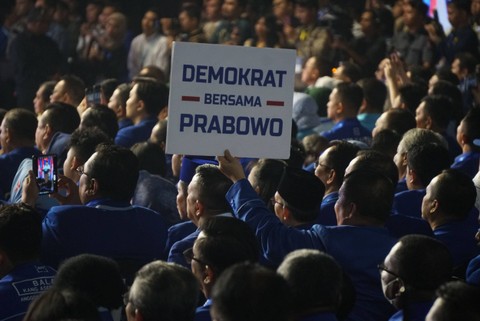 Dukungan kepada Prabowo Subianto di Rapimnas Partai Demokrat di Jakarta, Kamis (21/9/2023). Foto: Iqbal Firdaus/kumparan