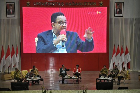 Bacapres Anies Baswedan menjadi pembicara tunggal dalam diskusi bertajuk 'Unhas Indonesian's Leaders Talk Anies Baswedan', di Universitas Hasanuddin (Unhas) Makassar, Minggu (24/9). Foto: Dok. Istimewa