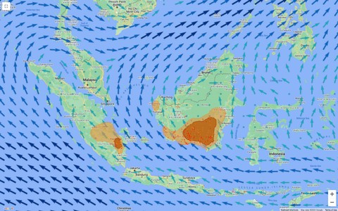 Tangkapan layar kondisi kabut akibat kebakaran hutan di Sumatera dan Kalimantan pada 3 Oktober 2023. Foto: ASMC