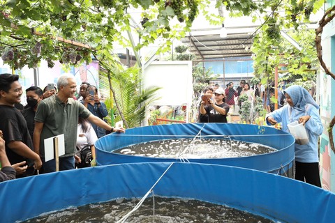 Ganjar saat melihat budidaya lele yang dikelola warga Taman Agro Eduwisata GSG 07. Foto: Dok. Istimewa