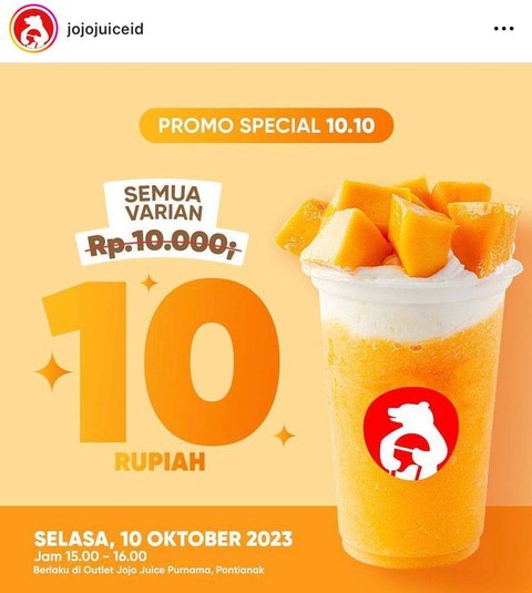 Promo Rp 10 di Jojo Juice. Foto: Dok. Instagram Jojo Juiceid