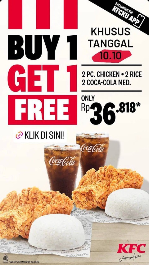 Promo Beli 1 Gratis 1 di KFC. Foto: Dok. KFC Indonesia