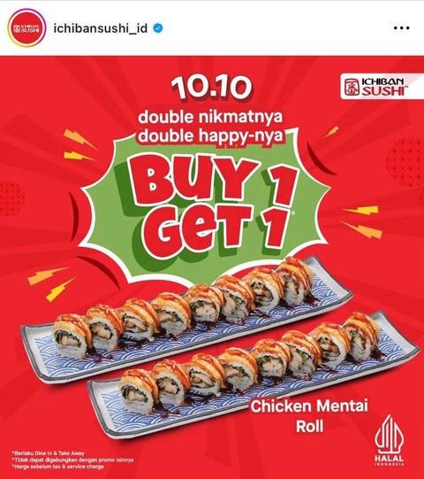 Promo Gratis 1 di Ichiban Sushi. Foto: Dok. Ichibansushi_id