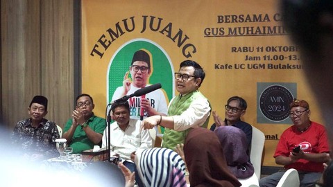 Muhaimin Iskandar dalam acara Temu Juang Aktivis Jogja untuk AMIN di University Club Universitas Gadjah Mada (UGM) pada Rabu (11/10). Foto: Arif UT/Pandangan Jogja