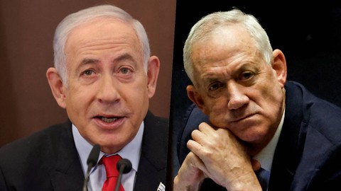PM Israel Benjamin Netanyahu dan pemimpin oposisi Benny Gantz. Foto: Reuters