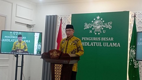 Ketua KPU, Hasyim Asyari menyampaikan sambutan dalam acara teken MoU kerjasama KPU dan PBNU di Gedung Pengurus Besar Nahdlatul Ulama (PBNU), Jumat (13/10). Foto: Fadlan/kumparan