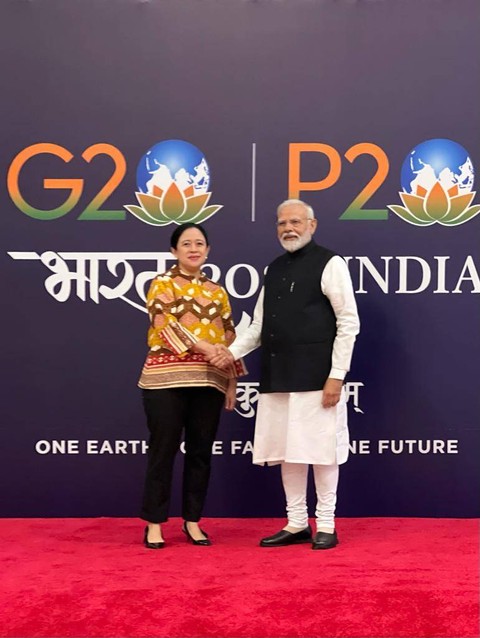 Ketua DPR RI Puan Maharani menghadiri G20 Parliamentary Speaker's Summit atau P20 ke-9 yang digelar di India.  Foto: DPR RI