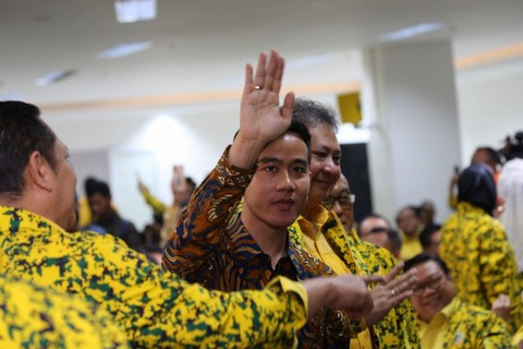 Gibran Rakabuming Raka hadir di Rapimnas Partai Golkar, Jakarta, Sabtu (21/20/2023). Foto: Aditia Noviansyah/kumparan