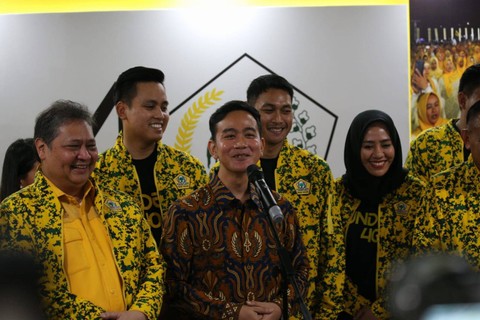 Gibran Rakabuming Raka hadir di Rapimnas Partai Golkar, Jakarta, Sabtu (21/20/2023). Foto: Aditia Noviansyah/kumparan