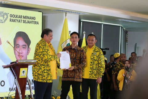 Gibran Rakabuming Raka hadir di Rapimnas Partai Golkar, Jakarta, Sabtu (21/20/2023). Foto: Aditia Noviansyah/kumparan