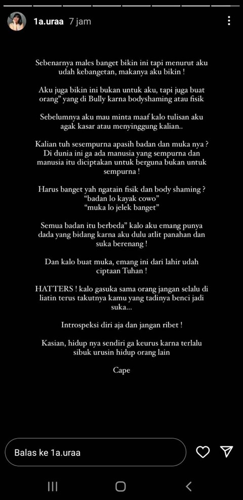 Lolly anak Nikita Mirzani menegur netizen yang menghujatnya. Foto: Instagram @1a.uraa