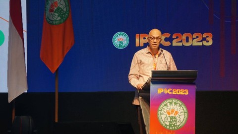 Duta besar Indonesia untuk Belgia, Luxembourg dan Uni Eropa, Andri Hadi di pagelaran Indonesian Palm Oil Conference (IPOC) 2023 di Hotel Westin Bali, Kamis (2/11). dok. GAPKI