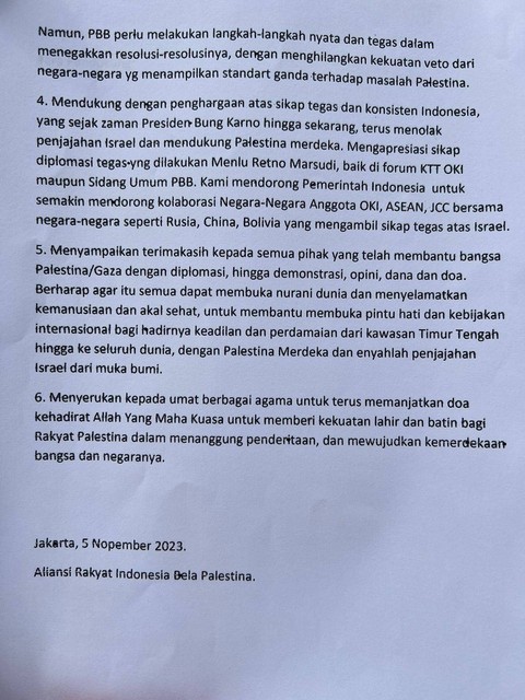 Pernyataan sikap aksi bela Palestina. Foto: Dok. Istimewa