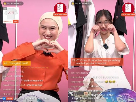 Shani dan Melody saat sesi Shopee Live Streaming Grand Launching JKT48 Official Store. Sumber: Screenshot Shopee Live JKT48 Official Store, Senin (6/11/2023).