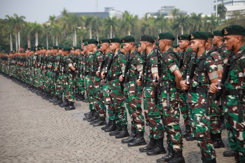 Apel Gelar Pasukan TNI AD  Pengamanan Pemilu di Lapangan Silang Monas, Jakarta, Rabu (8/11/2023). Foto: Aditia Noviansyah/kumparan