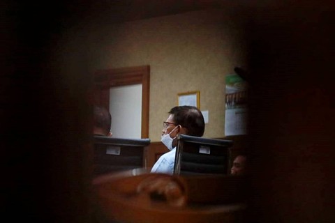 Mantan Menkoinfo Johnny G. Plate menjalani sidang pembacaan putusan terkait dugaan korupsi BTS 5G Bakti Kominfo di PN Jakarta Pusat, Rabu (8/11/2023). F... </div>
<div class=