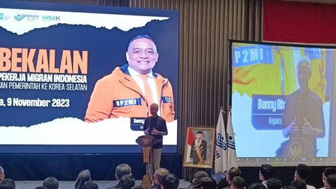 Ganjar Pranowo di acara Pembekalan PMI ke Korea Selatan di Hotel El Royale, Kepala Gading, Jakarta Utara, Kamis (8/11/2023). Foto: Thomas Bosco/kumparan