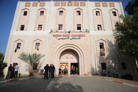Rumah sakit Rumah Sakit Indonesia di Kota Gaza pada 1 November 2023 di tengah pertempuran yang sedang berlangsung antara Israel dan kelompok Palestina Hamas. Foto: Bashar Taleb / AFP