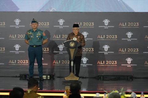 Wakil Presiden Ma'ruf Amin menghadiri Anugerah Layanan Investasi 2023. Foto: Kementerian Investasi