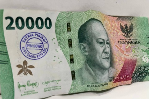 Uang pecahan Rp 20 ribu yang ada stempel 'Prabowo'. Foto: Dok. Istimewa