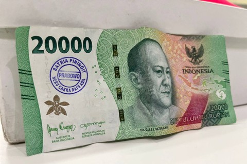 Uang pecahan Rp 20 ribu yang ada stempel 'Prabowo'. Foto: Dok. Istimewa