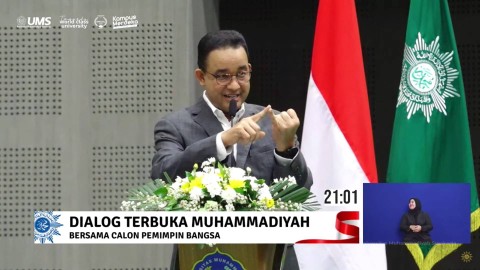 Calon Presiden Anies Baswedan menghadiri Dialog Terbuka Muhammadiyah di UMS, Rabu (22/11/2023). Foto: Youtube/ Muhammadiyah Channel