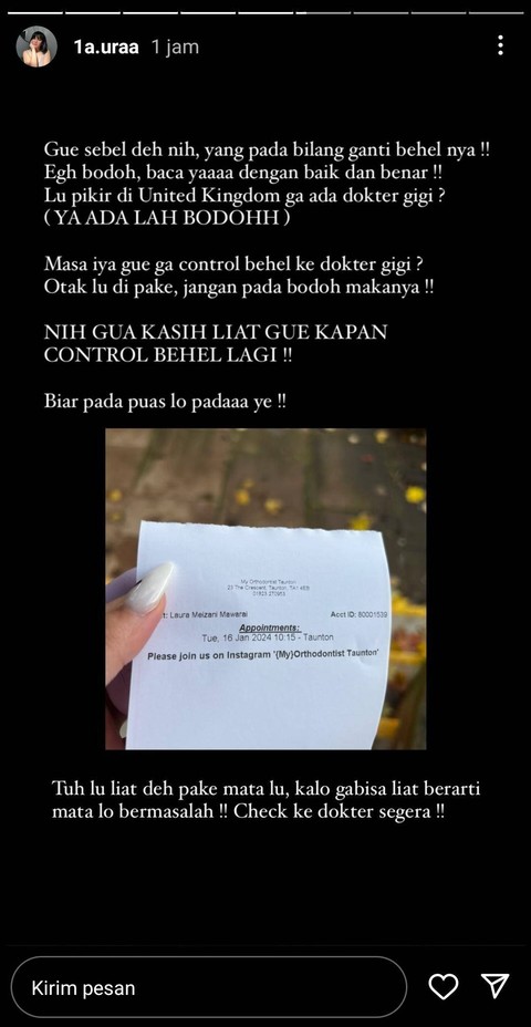 Lolly anak Nikita Mirzani ngamuk gara-gara komentar nyinyir netizen. Foto: Instagram @1a.uraa