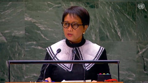 Menlu Retno Marsudi pidato di sidang majelis umum PBB soal Palestina pada 28 November 2023 Foto: Dok. Istimewa