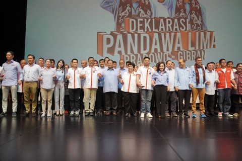 Capres nomor urut 2 Prabowo Subianto saat menghadiri deklarasi dukungan Prabowo-Gibran dari organisasi Pandawa Lima di Djakarta Theater, Jakarta, Jumat (1/12/2023). Foto: Dok. Istimewa