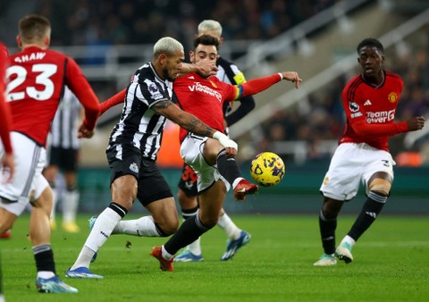 Newcastle vs Manchester United (MU) dalam laga pekan ke-14 Liga Inggris 2023/24 di Stadion St James Park pada Minggu (3/12) dini hari WIB. Foto: Action Images via Reuters/Lee Smith
