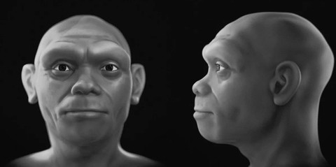 Hasil rekonstruksi wajah manusia naga dalam warna hitam putih.  Foto: Cicero Moraes 