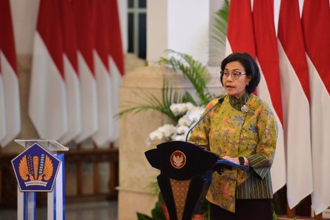 Menteri Keuangan Sri Mulyani saat penyerahan DIPA APBN. Foto: Kemenkeu RI