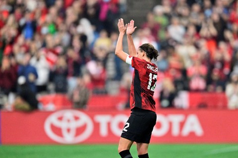 Kapten Christine Sinclair saat pertandingan internasional terakhirnya, saat ia pensiun dari tim sepak bola nasional wanita Kanada setelah pertandingan persahabatan melawan Australia. Foto: Jennifer Gauthier/Reuters