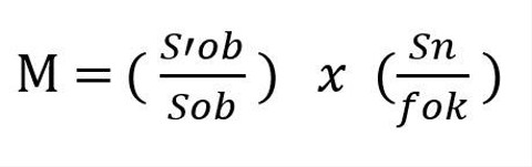 Ilustrasi cara menghitung perbesaran mikroskop. Sumber: Pribadi