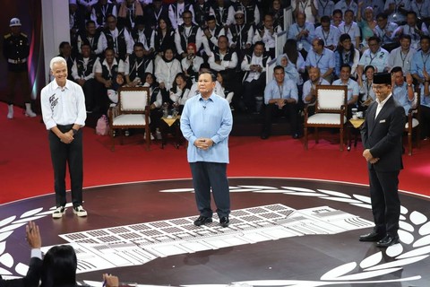 Suasana debat pertama Calon Presiden Pemilu 2024 di KPU RI, Jakarta, Selasa (12/12/2023). Foto: Iqbal Firdaus/kumparan