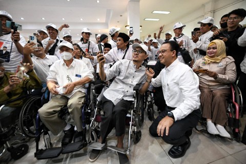 Capres nomor urut 01 Anies Baswedan menghadiri acara diskusi bersama kelompok disabilitas se-Jakarta, Bogor, Depok, Tangerang dan Bekasi (Jabodetabek) di Bekasi pada Jumat (15/12/2023). Foto: Dok. Istimewa