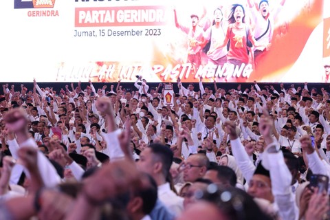 Ketua Umum Partai Gerindra Prabowo Subianto memimpin 'Konsolidasi Nasional Partai Gerindra' di JIExpo Kemayoran, Jakarta Utara, Jumat (15/12/2023). Foto: Dok. Istimewa