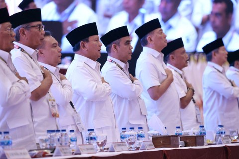 Ketua Umum Partai Gerindra Prabowo Subianto memimpin 'Konsolidasi Nasional Partai Gerindra' di JIExpo Kemayoran, Jakarta Utara, Jumat (15/12/2023). Foto: Dok. Istimewa