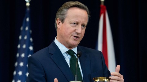 Menteri Luar Negeri Inggris David Cameron berbicara saat konferensi pers dengan Menteri Luar Negeri AS Antony Blinken di Departemen Luar Negeri di Washington, DC, pada 7 Desember 2023. Foto: Saul Loeb/AFP