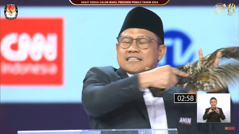 Cawapres nomor urut 01, Muhaimin Iskandar alias Cak Imin saat debat cawapres, di JCC Senayan, Jakarta, Jumat (22/12/2023). Foto: YouTube/KPU RI