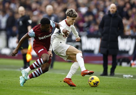 Pertandingan Liga Inggris antara West Ham United vs Manchester United di London Stadium, Inggris, pada Sabtu (23/12). Foto: Hannah McKay/Reuters